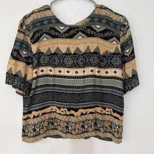 Chic Women's Tribal Print Blouse - Black, Gold, Gray